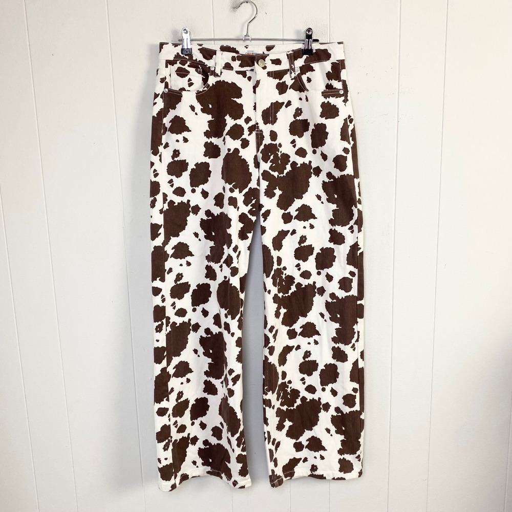 Cali 1850 Los Angeles Brown Cow Print Straight Leg Jeans Size 9 Western Boho
